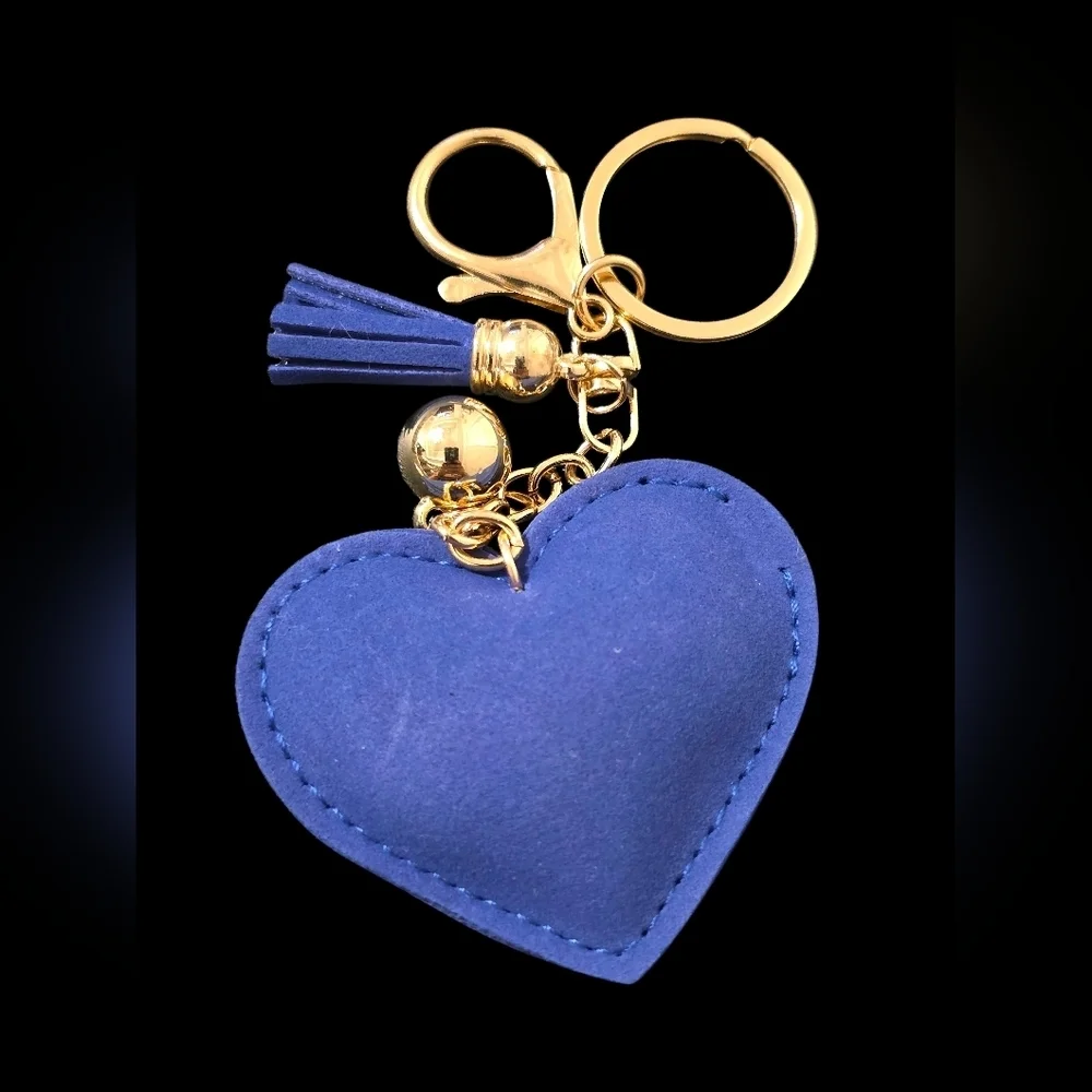 Blue and Gold Heart Bsg Charm Keychain with Tassel